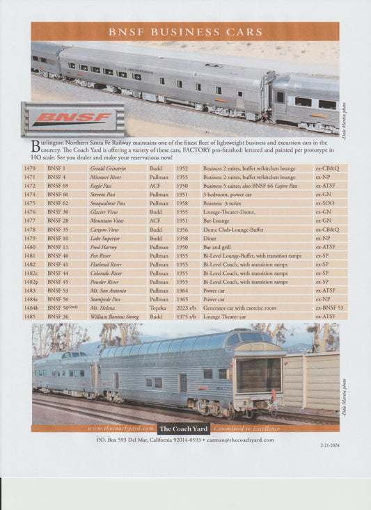 CY-1400 Coach Yard BNSF Business Cars - Lone Star Collectibles