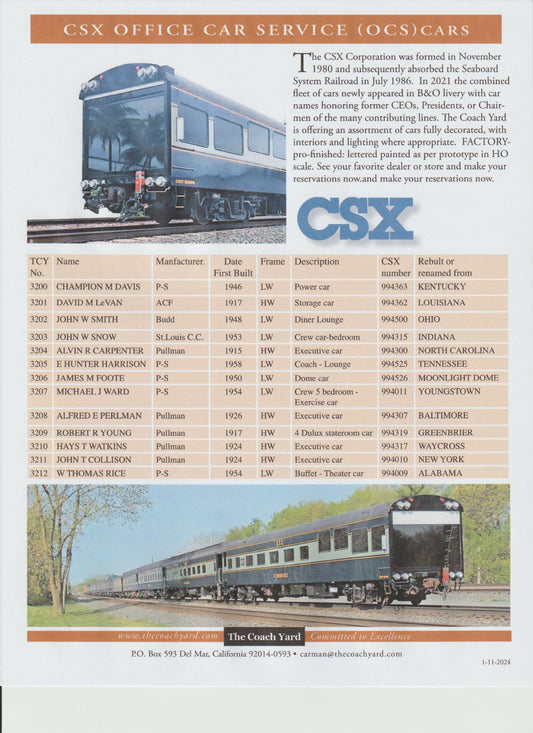 CY-3000 Coach Yard CSX Office Car Special - Lone Star Collectibles