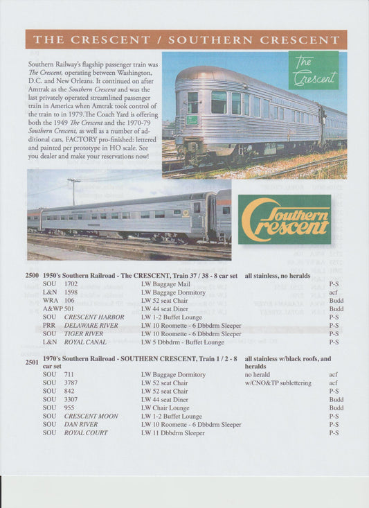 CY-2500/2501 Coach Yard 1949 Southern "The Crescent"/1970-1979 "Southern Crescent" and Additional Cars - Lone Star Collectibles