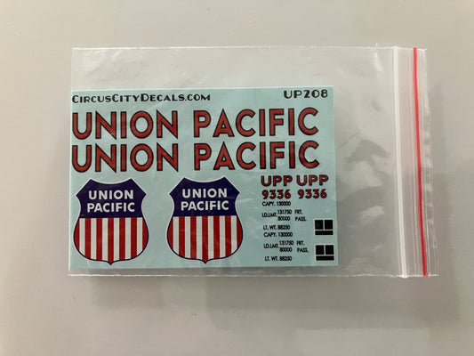 UP208 CircusCity Water-slide Decals for Union Pacific UPP9336 Tool/Excursion Boxcar