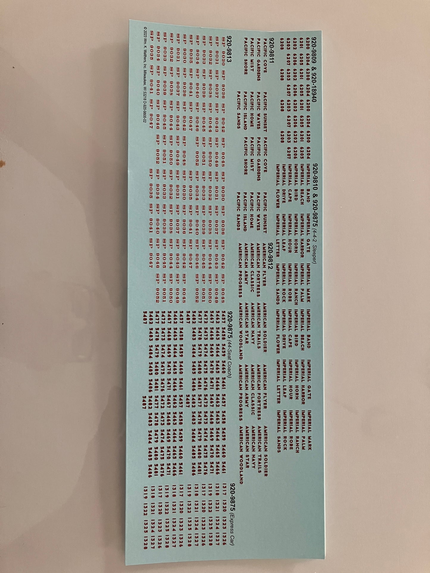 LSC009 Walther's Water-slide Decals for UP/SP Streamlined Passenger Cars