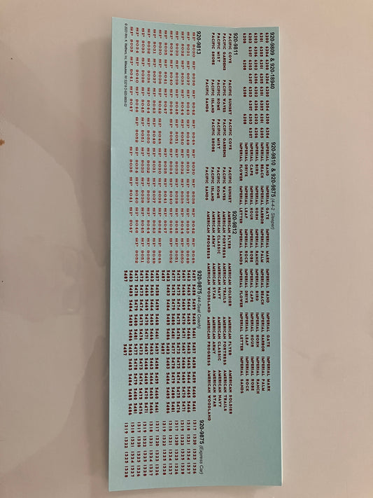 LSC009 Walther's Water-slide Decals for UP/SP Streamlined Passenger Cars