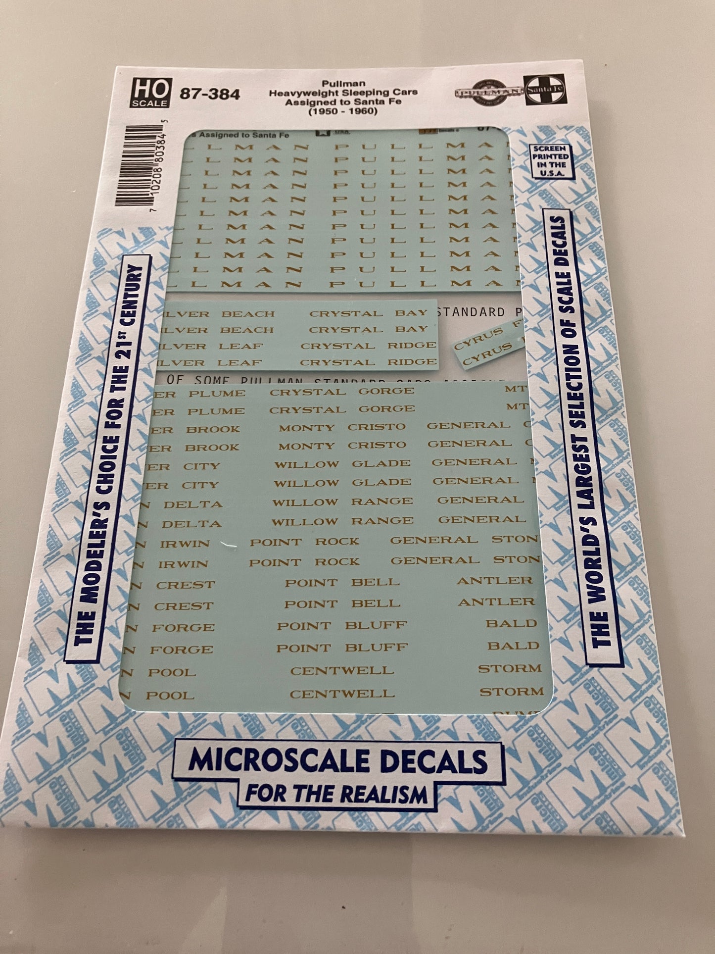 MC87-384 Microscale Water-slide Decals for Pullman HW Sleeping Cars Assigned to Santa Fe