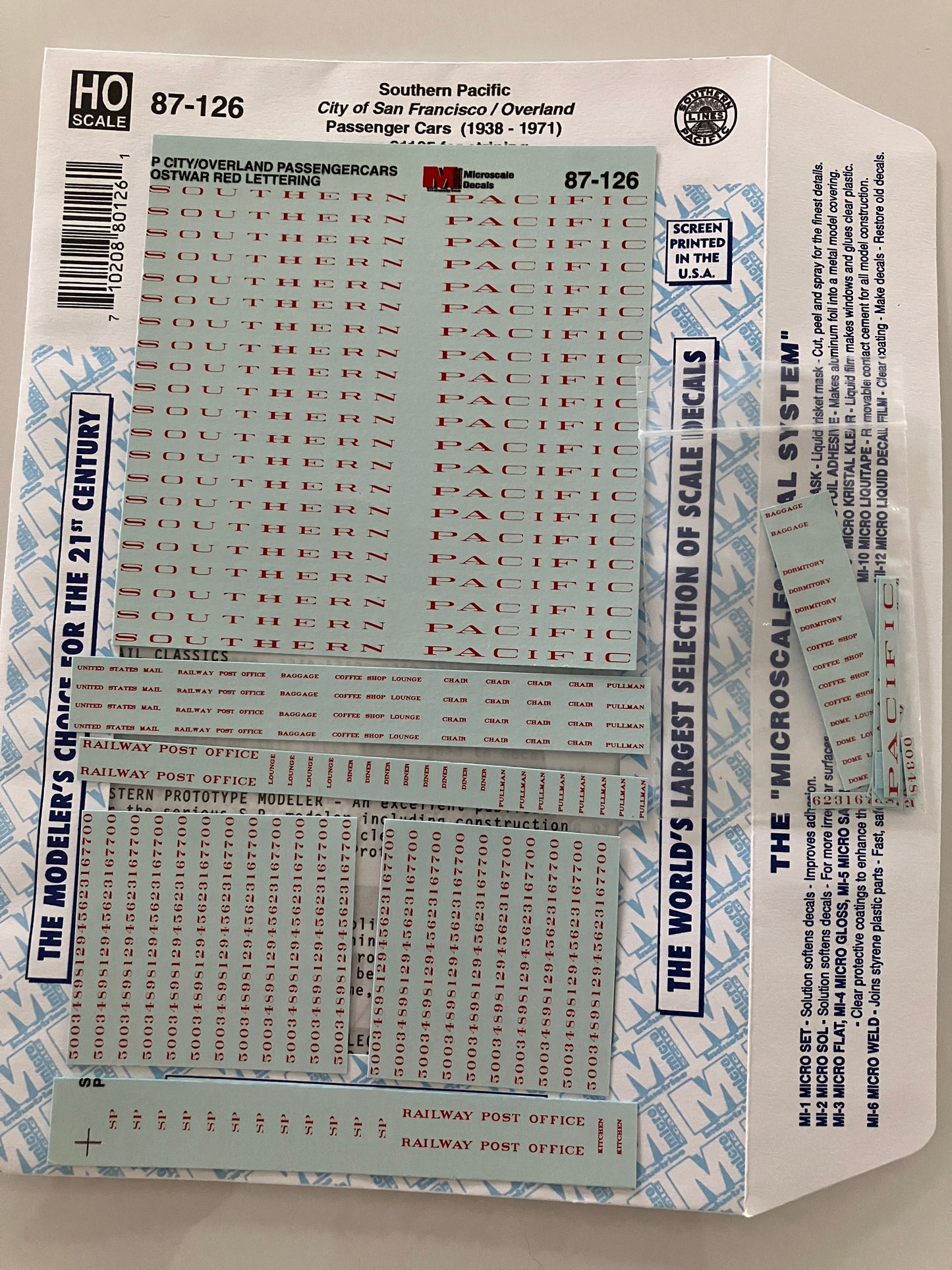 MC87-126 Microscale Water-slide Decals for Southern Pacific "CityofSanFrancisco/Overland"