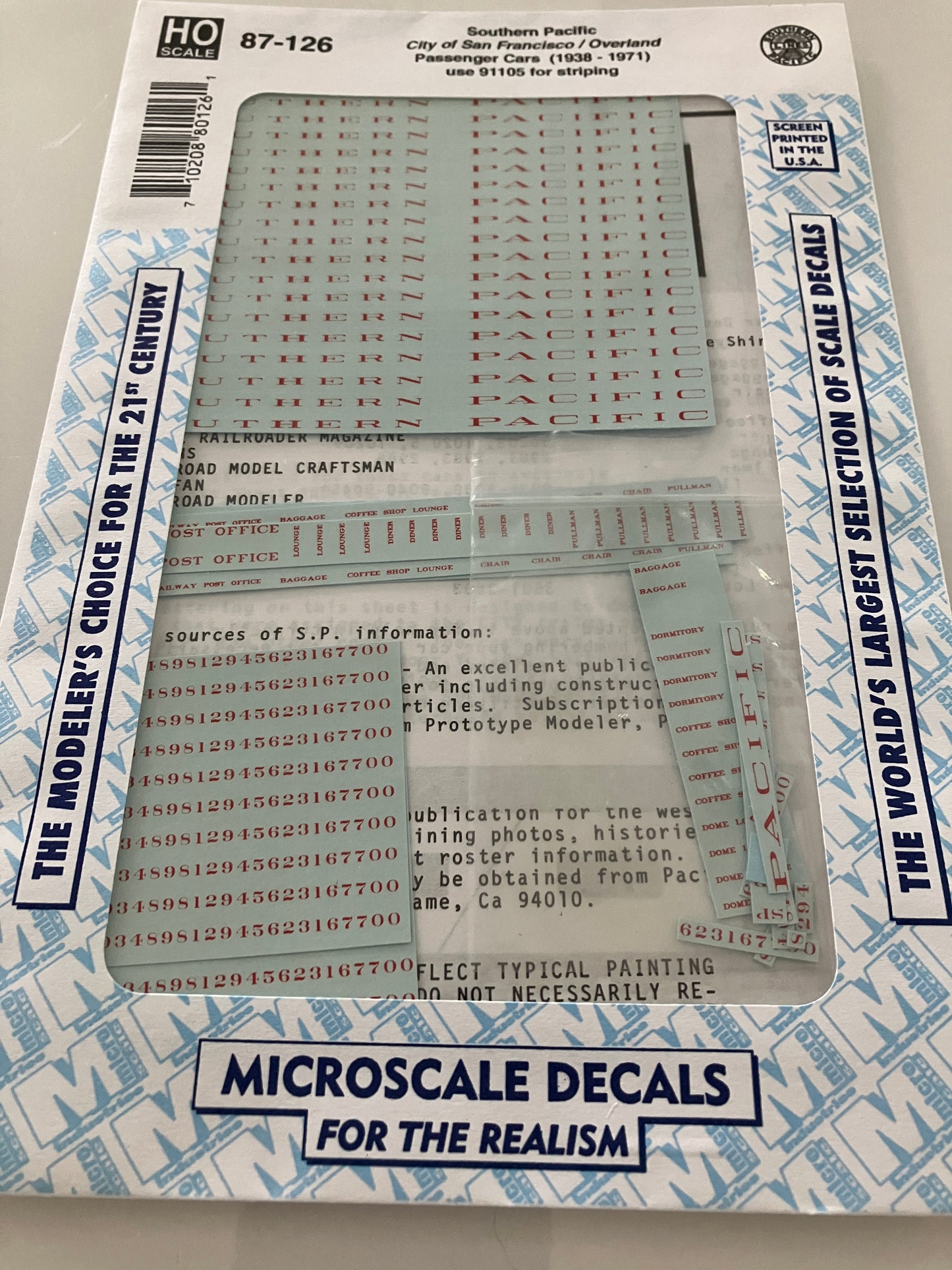 MC87-126 Microscale Water-slide Decals for Southern Pacific "CityofSanFrancisco/Overland"