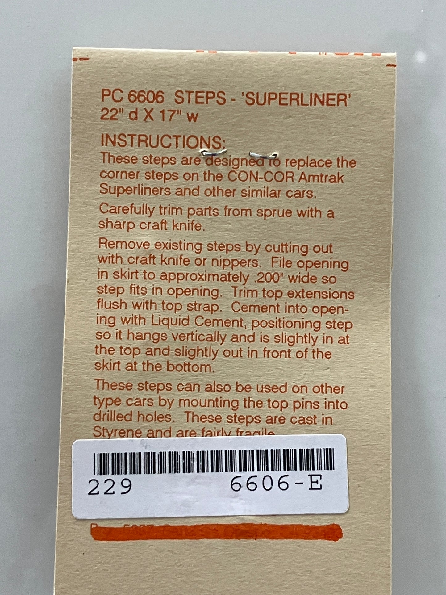 DA6606 Detail Associates Superliner Steps in HO Scale (8/pkg)