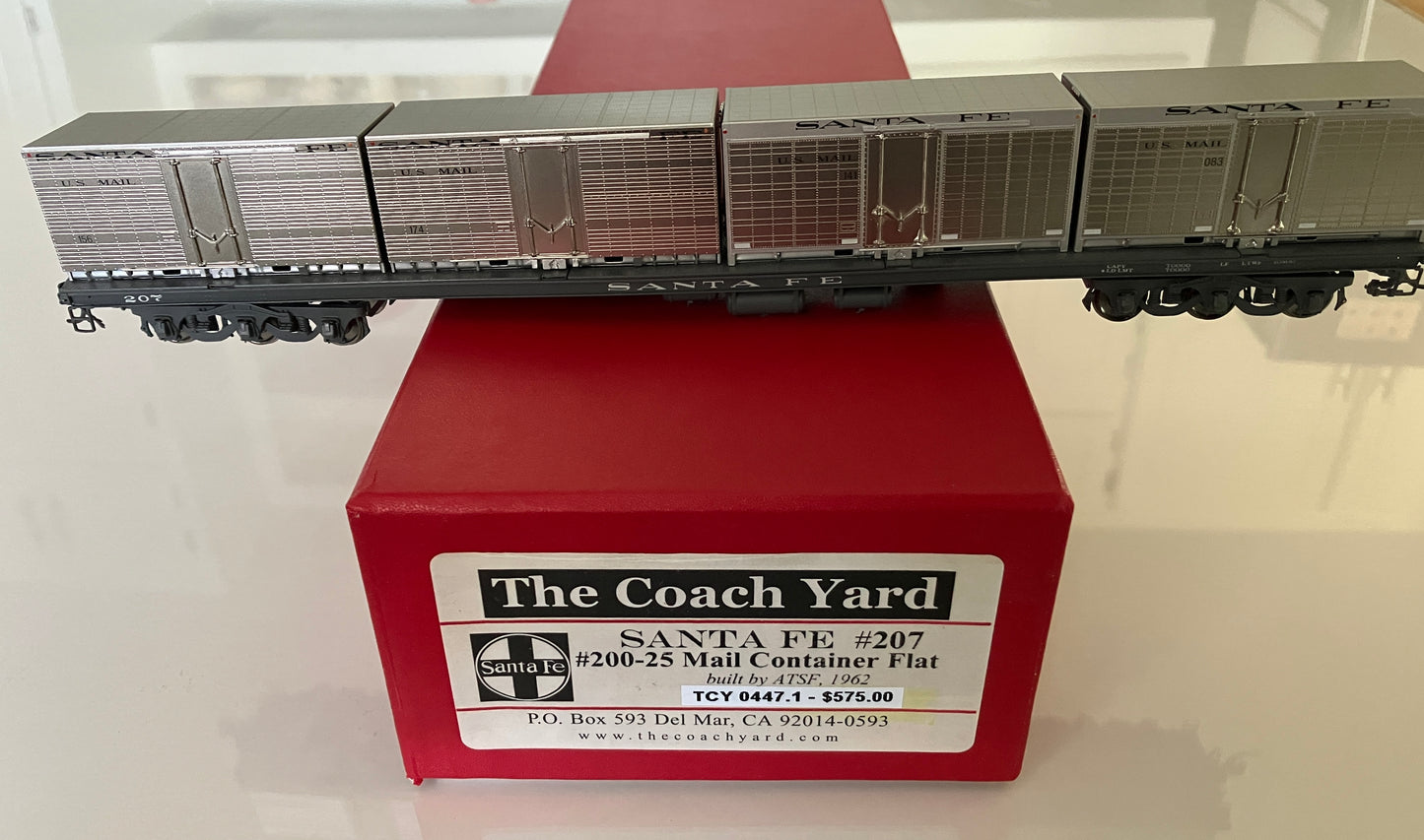 CY-0447.1 Santa Fe Mail Container Flat #207 w/Four 20' USPS Mail Containers