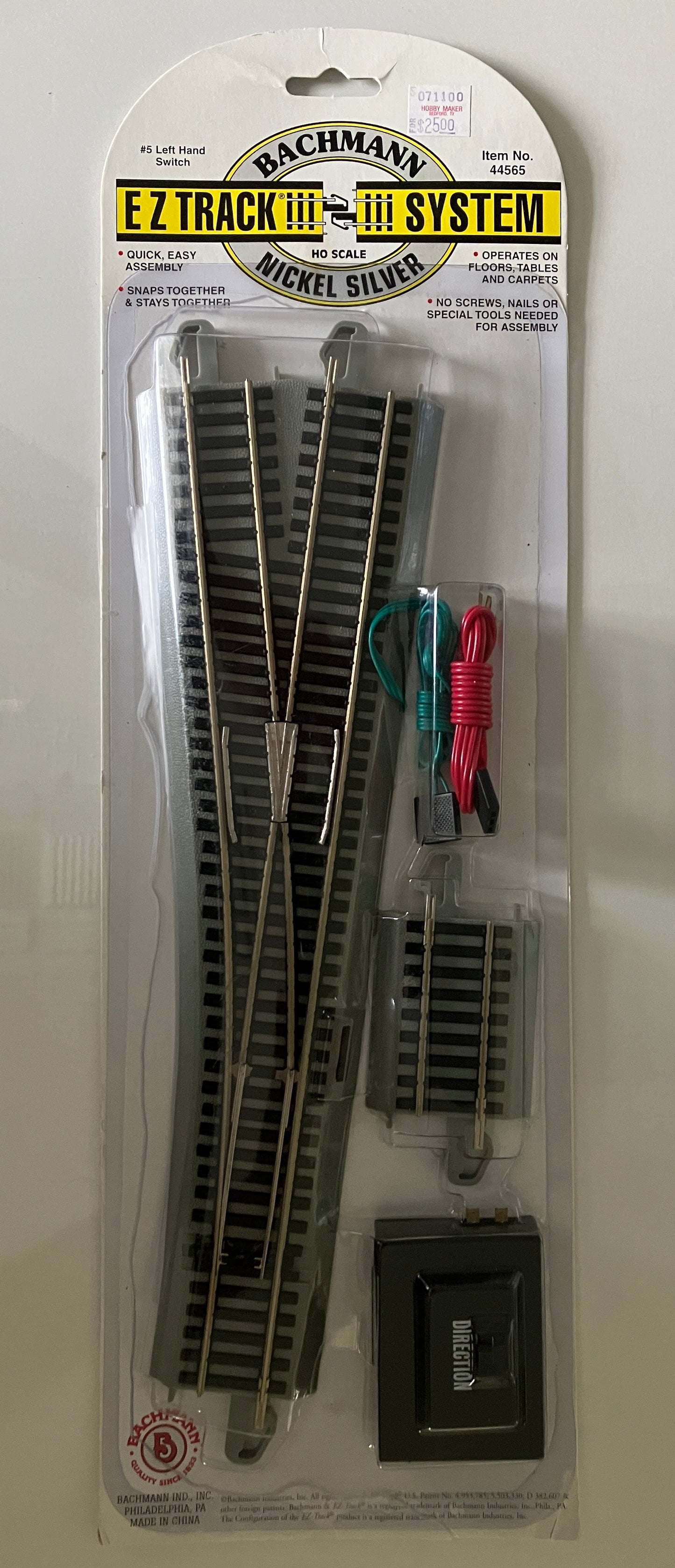 BAC44565 Bachmann HO EZ-Track #5 Lefthand Turnout, Nickel Silver Rail on Black Ties