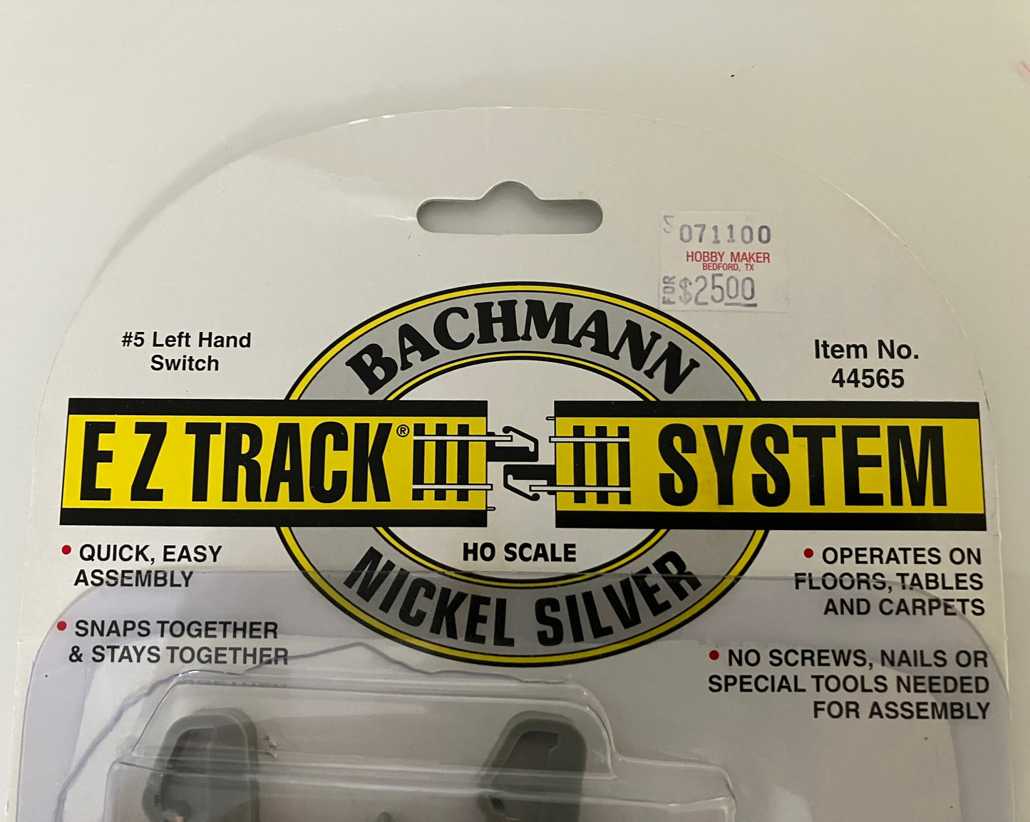 BAC44565 Bachmann HO EZ-Track #5 Lefthand Turnout, Nickel Silver Rail on Black Ties