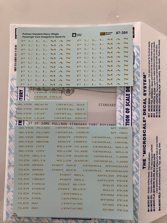 MC87-384 Microscale Water-slide Decals for Pullman HW Sleeping Cars Assigned to Santa Fe