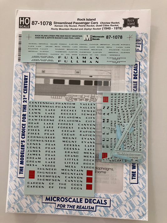 MC87-1078 Microscale Water-slide Decals for Rock Island (CRI&P) Streamline Pasenger Cars