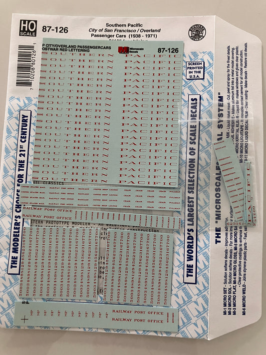 MC87-126 Microscale Water-slide Decals for Southern Pacific "CityofSanFrancisco/Overland"